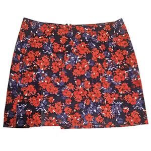Signature Collection Red and Blue Floral Stretch Back-Zipper Split Skirt 18W